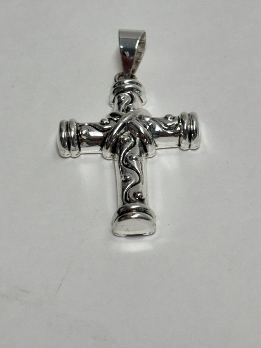 Ornate Sterling Cross Pendant Necklace - Silver